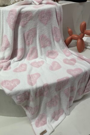 Koc HEARTS ecru/róż