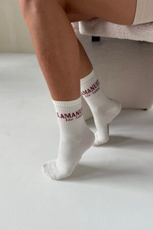 Skarpety LABEL ecru/bordo - obrazek 3