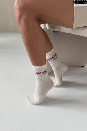 Skarpety LABEL ecru/bordo - obrazek 2